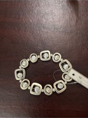 Studio Silver-Tone Pearl Stretch Bracelet - White Pearls